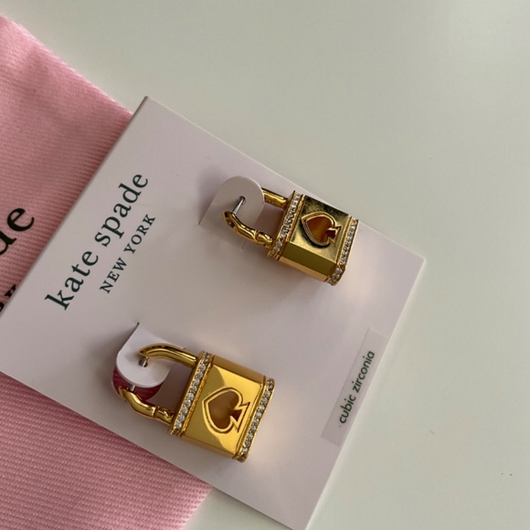 SOLD - Kate Spade Lock and Spade Pavé Huggie Earrings - Picture 2 of 4